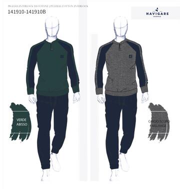 Navigare 141910 Men's Warm Cotton Jersey Pajamas - CIAM Centro Ingrosso Abbigliamento