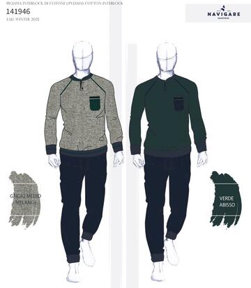Navigare 141946 Men's Warm Cotton Jersey Pajamas - CIAM Centro Ingrosso Abbigliamento