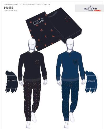 Navigare 141955 Men's Warm Cotton Jersey Pajamas - CIAM Centro Ingrosso Abbigliamento