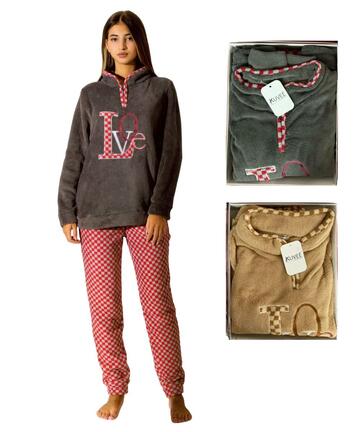 Kuvee' 21508 Women's Warm Coral Fleece Pajamas - CIAM Centro Ingrosso Abbigliamento