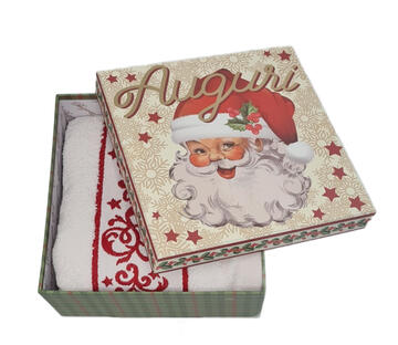 Scatola quadrata natalizia con set asciugamani 1+1 23197 VINGI - CIAM Centro Ingrosso Abbigliamento