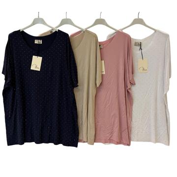 MAGLIA DONNA A MANICA CORTA STRASS FLORA 2601&nbsp; - CIAM Centro Ingrosso Abbigliamento