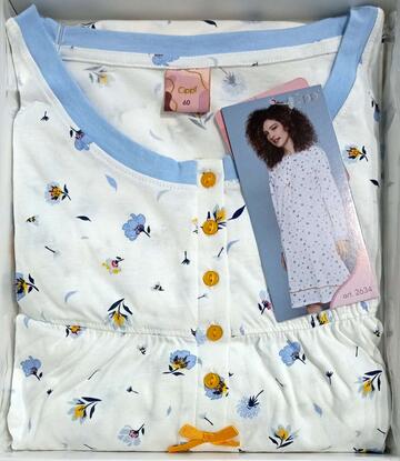 Калиброванная ночная рубашка с длинными рукавами из хлопкового трикотажа Cippi 2634C. - CIAM Centro Ingrosso Abbigliamento