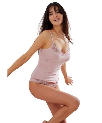 Completo donna con top in cotone elasticizzato, pizzo e brasiliana Jadea 4960