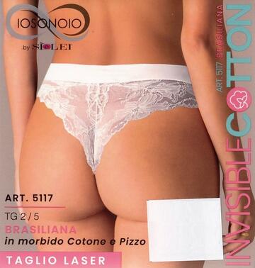 Women's Brazilian briefs in laser-cut stretch cotton with Sielei Invisible Cotton 15117 lace - CIAM Centro Ingrosso Abbigliamento