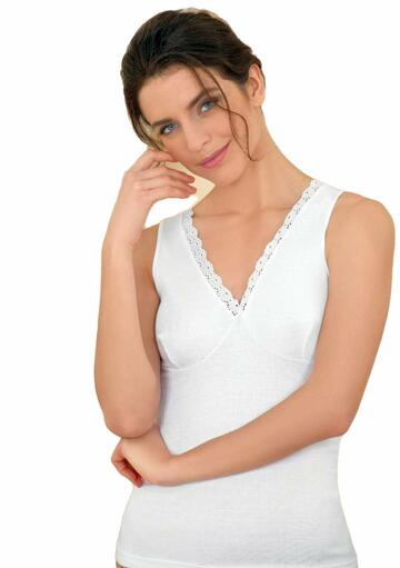 Canotta donna spalla larga in cotone con forma seno e pizzo sangallo Antonella 61094 - CIAM Centro Ingrosso Abbigliamento
