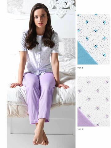 Pigiama donna manica corta aperto in jersey di cotone Linclalor 74693 - CIAM Centro Ingrosso Abbigliamento