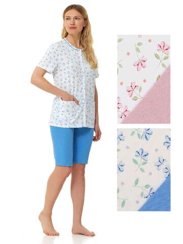 Linclalor 75016 women's open cotton pajamas with short sleeves - CIAM Centro Ingrosso Abbigliamento
