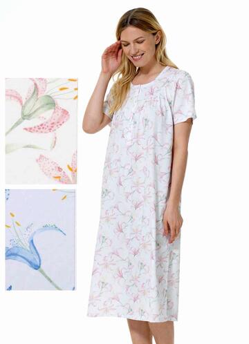 Women's calibrated nightdress in short-sleeved cotton jersey Linclalor 75098 Size 62-64 - CIAM Centro Ingrosso Abbigliamento