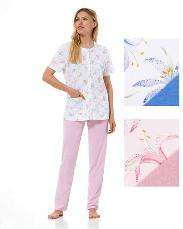Women's short-sleeved open pajamas in Linclalor cotton jersey 75094 - CIAM Centro Ingrosso Abbigliamento
