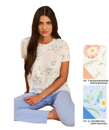 Piżama damska Linclalor 75370 z krótkim rękawem, bawełniana, typu henley - CIAM Centro Ingrosso Abbigliamento