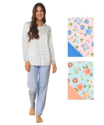 Pigiama donna aperto a manica lunga in jersey di cotone Linclalor 75410
