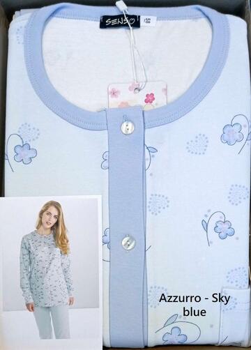 Pigiama donna aperto in jersey di cotone caldo StellaDueGi D8615 - CIAM Centro Ingrosso Abbigliamento