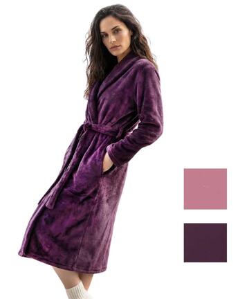 Vestaglia donna incrociata in caldo pile coral Linclalor 88854
