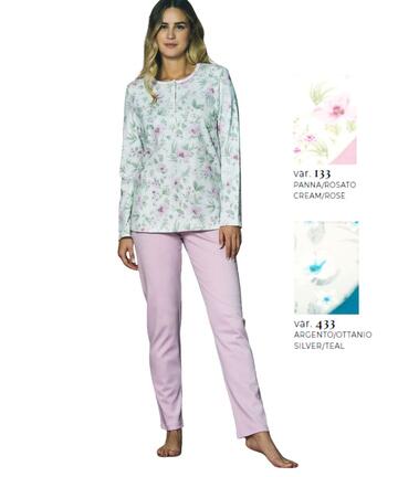 Pigiama donna a serafino in jersey di cotone caldo Linclalor 92222 - CIAM Centro Ingrosso Abbigliamento
