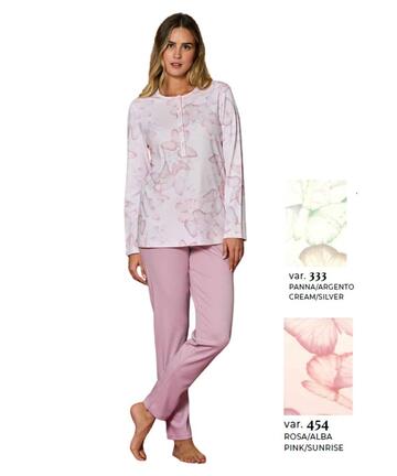 Pigiama donna a serafino in jersey di cotone caldo Linclalor 92240 - CIAM Centro Ingrosso Abbigliamento