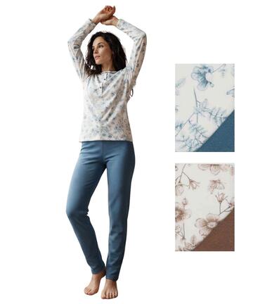 Pigiama donna a serafino in jersey di cotone caldo Linclalor 92396