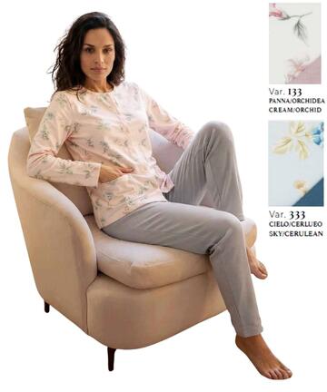 Pigiama donna aperto in jersey di cotone caldo Linclalor 92401
