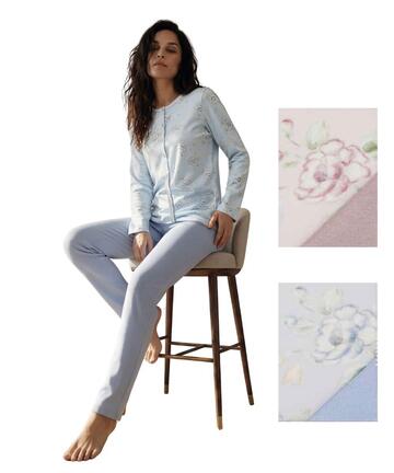 Pigiama donna aperto in jersey di cotone caldo Linclalor 92416