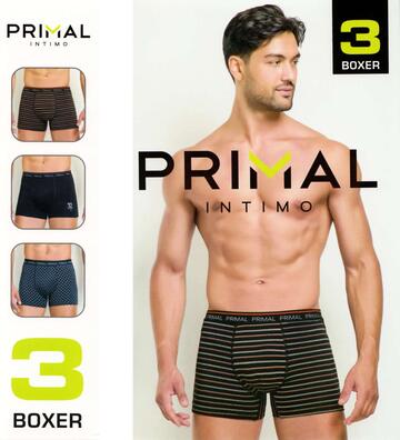 Primal B330 Tri-pack men's boxer shorts in stretch cotton - CIAM Centro Ingrosso Abbigliamento