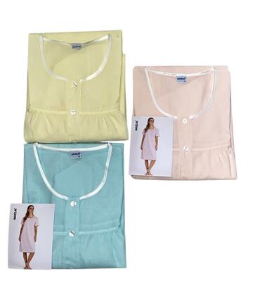 Camicia da notte manica corta donna in battista di cotone Mida C9130