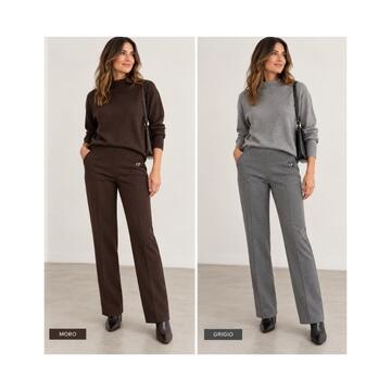 Carla Ferroni 70412 Women's Straight-Leg Herringbone Trousers - CIAM Centro Ingrosso Abbigliamento