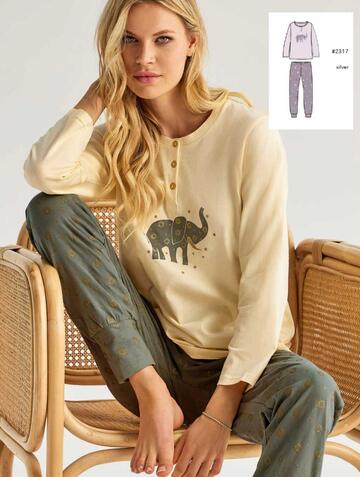 Pigiama donna a manica lunga in jersey di cotone Infiore Elephas ELP652401 - CIAM Centro Ingrosso Abbigliamento