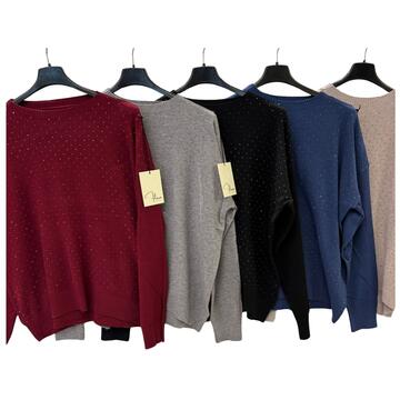 MAGLIONE DONNA GIROCOLLO STRASS FLORA FL4010 - CIAM Centro Ingrosso Abbigliamento
