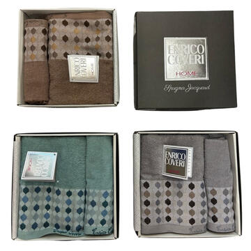 SET OF FACE AND GUEST TOWELS JACQUARD SPONGE ENRICO COVERI HAYLEY - CIAM Centro Ingrosso Abbigliamento