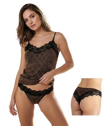 Completo donna con top in tessuto jaquard lurex e pizzo con brasiliana Intimami ID1526
