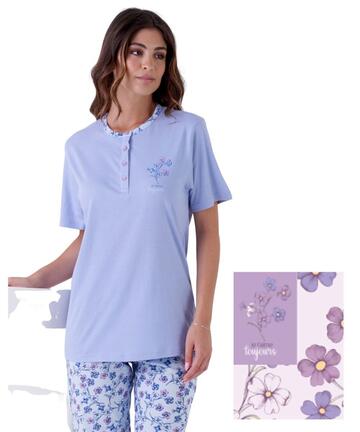 LANBAOSI Pigiama Donna Con Stampa A Maniche Corte E Pantaloni Lunghi, Morbido In Poliestere, Con Tasche, Regalo