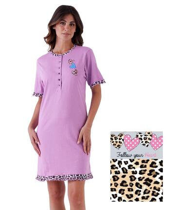 Camicia da notte donna a manica corta in cotone Karelpiu' KE0124