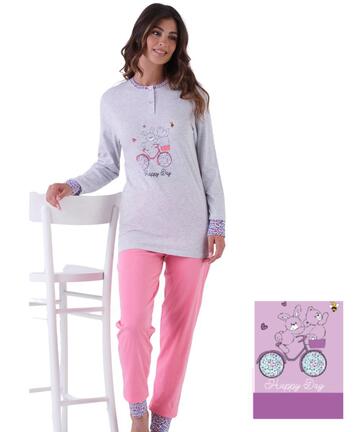 Pigiama donna a serafino in jersey di cotone Karelpiu' KE0138 - CIAM Centro Ingrosso Abbigliamento