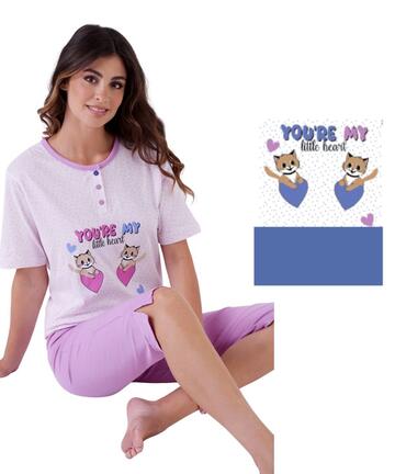 Pigiama donna a manica corta e pinocchietto in cotone Karelpiu' KE0143 - CIAM Centro Ingrosso Abbigliamento