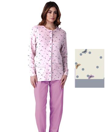 Pigiama donna aperto in jersey di cotone caldo Karelpiu' KF9033 - CIAM Centro Ingrosso Abbigliamento