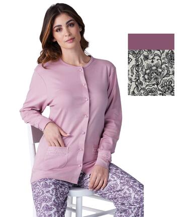 Pigiama donna aperto in jersey di cotone caldo Karelpiu' KF9044 - CIAM Centro Ingrosso Abbigliamento
