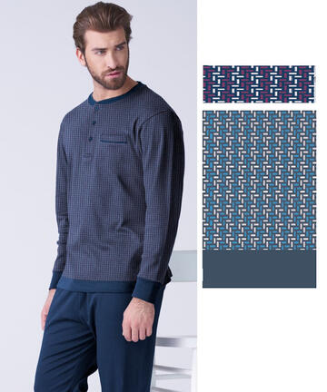 Pigiama uomo taglie forti in jersey di cotone caldo Karelpiu' KF9305 - CIAM Centro Ingrosso Abbigliamento