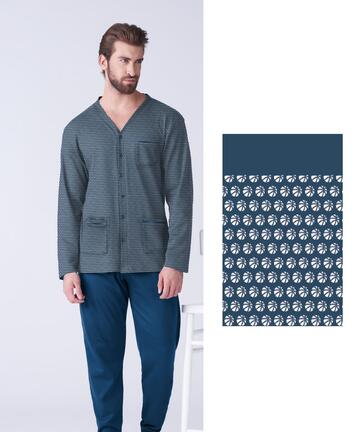 Pigiama uomo aperto in jersey di cotone caldo Karelpiu' KF9322 - CIAM Centro Ingrosso Abbigliamento