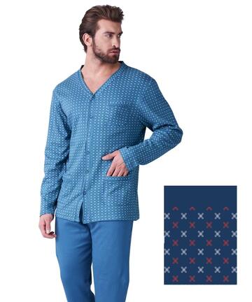 Pigiama uomo aperto in jersey di cotone caldo Karelpiu' KF9325 - CIAM Centro Ingrosso Abbigliamento