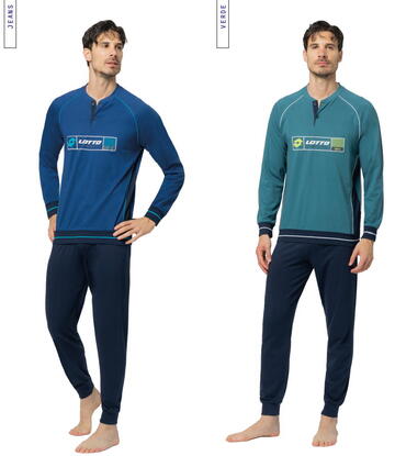 Pigiama uomo lungo a serafino in jersey di cotone Lotto LP1225