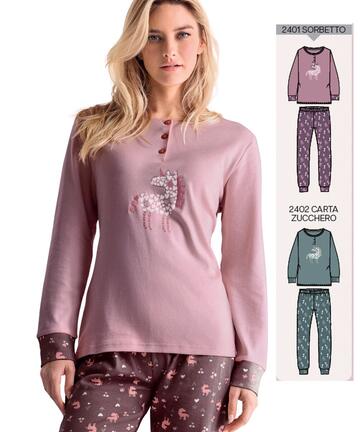Pigiama donna in jersey di cotone caldo Infiore Magic MGC652824 - CIAM Centro Ingrosso Abbigliamento