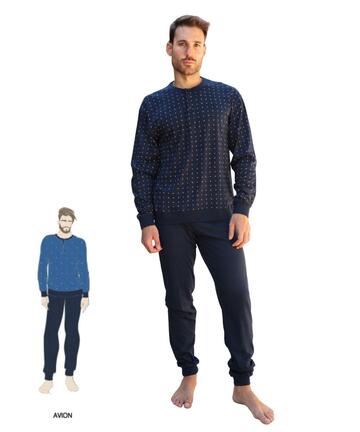 Pigiama uomo lungo in jersey di cotone Nottingham NPA552