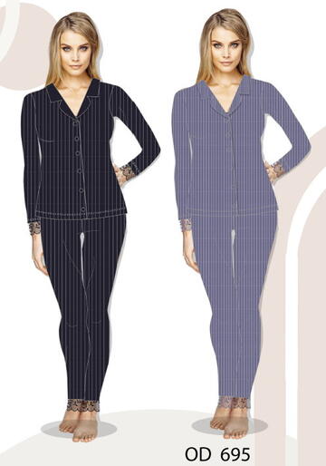 Pigiama donna aperto in jersey di cotone caldo Oro Nero OD695