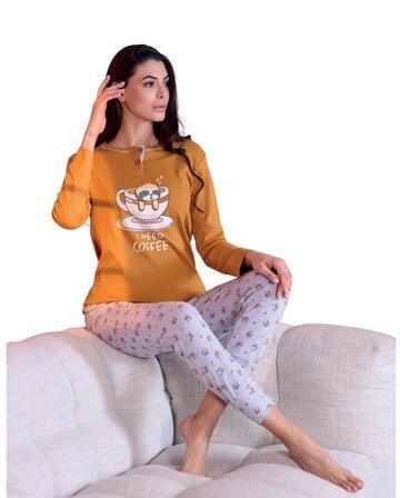 Pigiama donna in jersey di cotone caldo Oro Nero OD465 - CIAM Centro Ingrosso Abbigliamento
