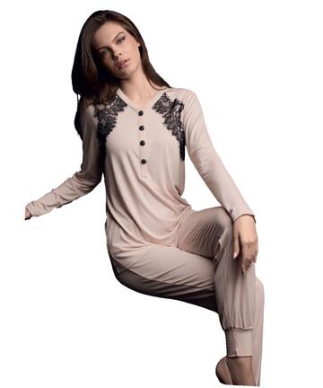 Pigiama donna in viscosa pesante con pizzo Lormar Plaisir PLA654578 - CIAM Centro Ingrosso Abbigliamento