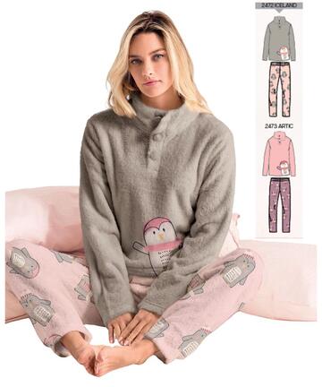Pigiama donna in caldo pile coral Infiore Penguin PNG653014 - CIAM Centro Ingrosso Abbigliamento