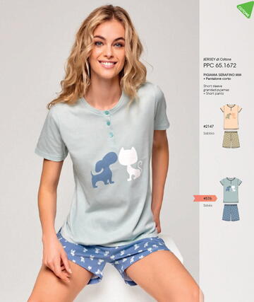 Women's short-sleeved pajamas in Infiore Puppy e Co. cotton jersey PPC651672 - CIAM Centro Ingrosso Abbigliamento