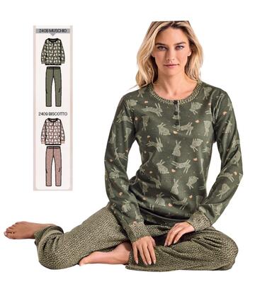 Pigiama donna in jersey di cotone caldo Infiore Rabbits RBB652841 - CIAM Centro Ingrosso Abbigliamento