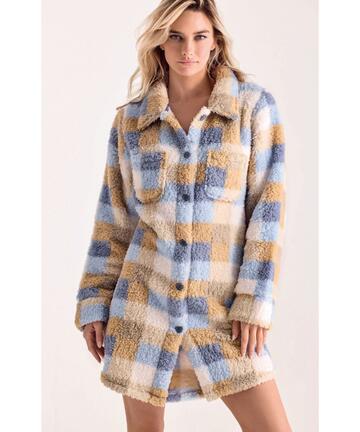 Женский короткий халат Infiore Supermadras SMD672865 из теплого кораллового флиса и меха - CIAM Centro Ingrosso Abbigliamento