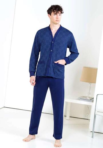 Open men's pajamas in warm cotton jersey StellaDueGi U9023 - CIAM Centro Ingrosso Abbigliamento